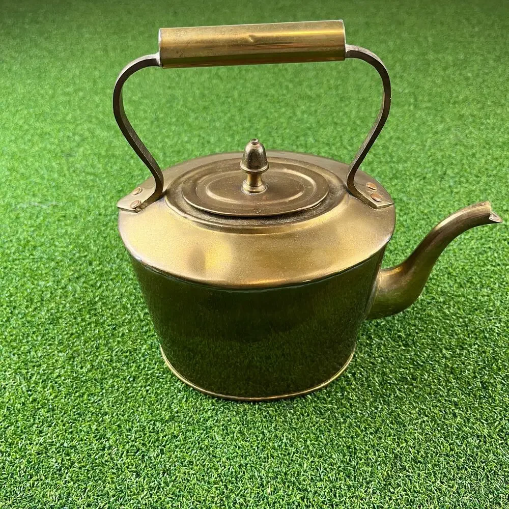 Vintage Brass Teapot Kettle Fixed Handle Copper Oval Shape Decor